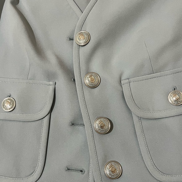 Elie Tahari Light Blue V-Neck Button Jacket - Picture 4 of 5